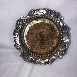 LUNT SILVERPLATE WINE BOTTLE COASTER ELOQUENCE🌹ROSE🌹 FLORAL 5.5" w/CORK INSERT